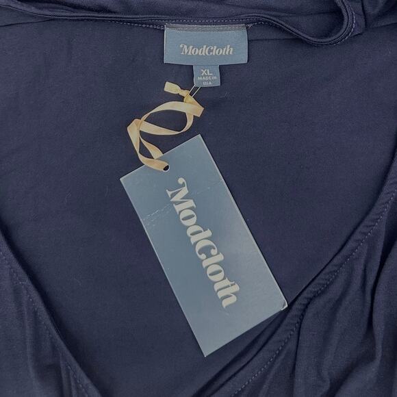 ModCloth On The Town Faux Wrap Dress Navy Blue Women's XL V Neck Long Sleeve - Picture 5 of 5